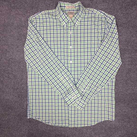 L.L. Bean Other - L.L.Bean Mens Large Green Blue Plaid Wrinkle Resistant Button Down Shirt